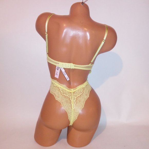 Victoria Secret Lingerie Teddy One Piece Bodysuit Yellow Wicked Lace Fairy Cotta - Picture 9 of 16